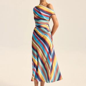 Commense - Colorful Striped One-Shoulder Maxi Dres